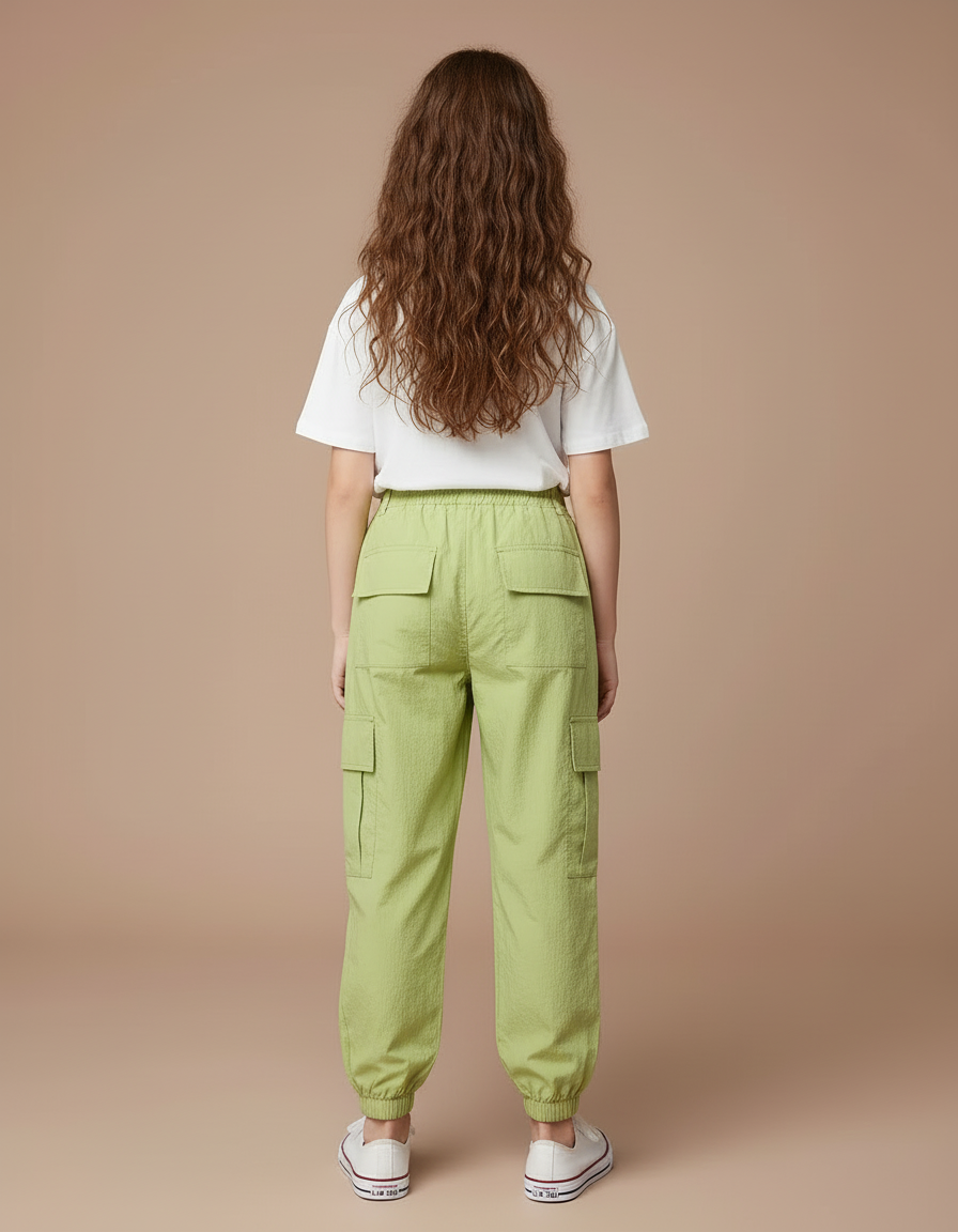 Pantalon Cargo Vert Clair Ample Multipoches Fille - Polyester - vue 2
