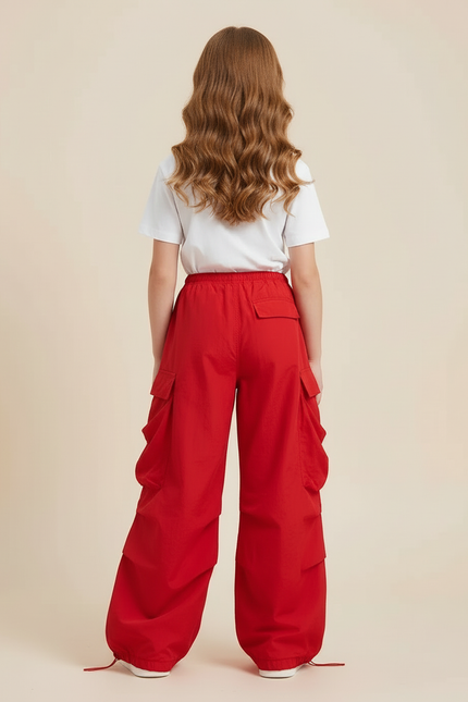 Pantalon Cargo Rouge Ample Imprimé Fille - Polyester - vue 2