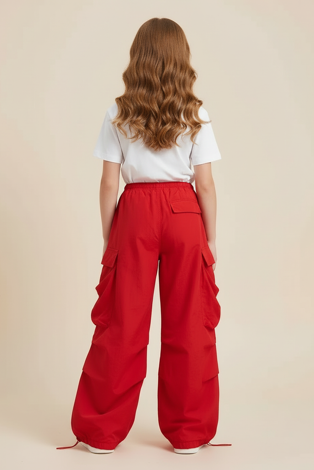 Pantalon Cargo Rouge Ample Imprimé Fille - Polyester - vue 2