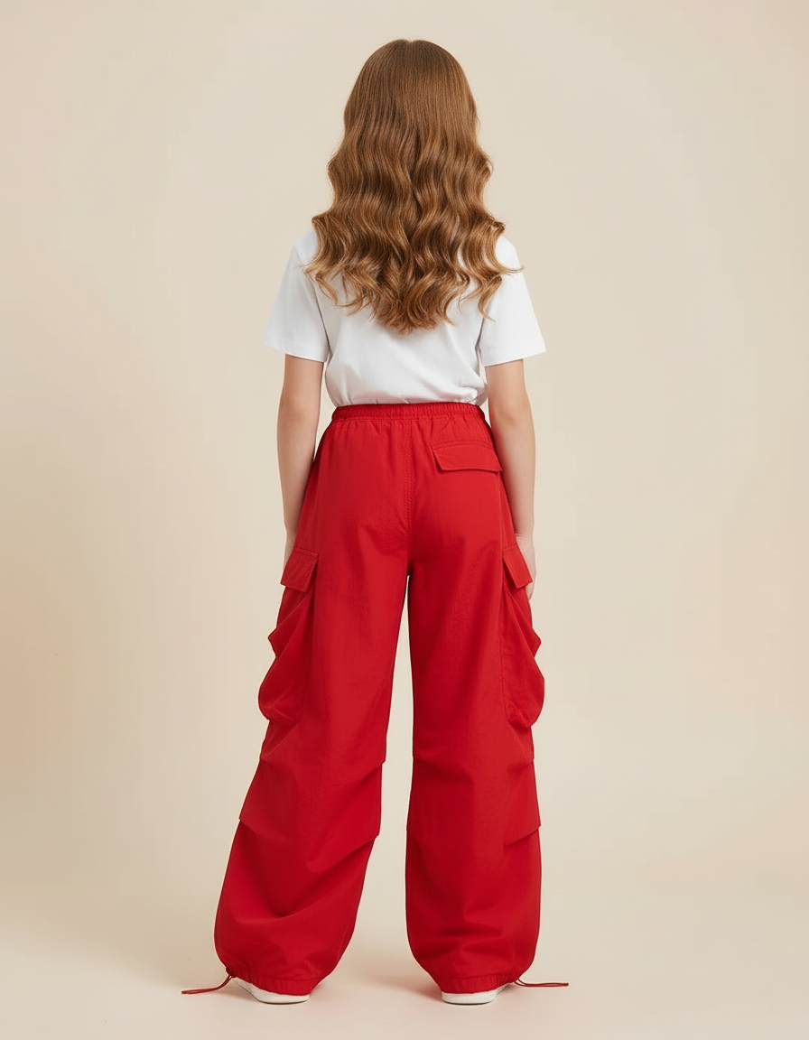 Pantalon Cargo Rouge Ample Imprimé Fille - Polyester - vue 2