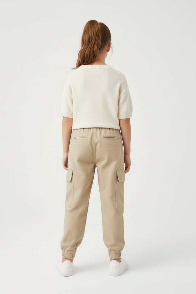 Pantalon Cargo Beige Ample Poches Enfant Coton - vue 2