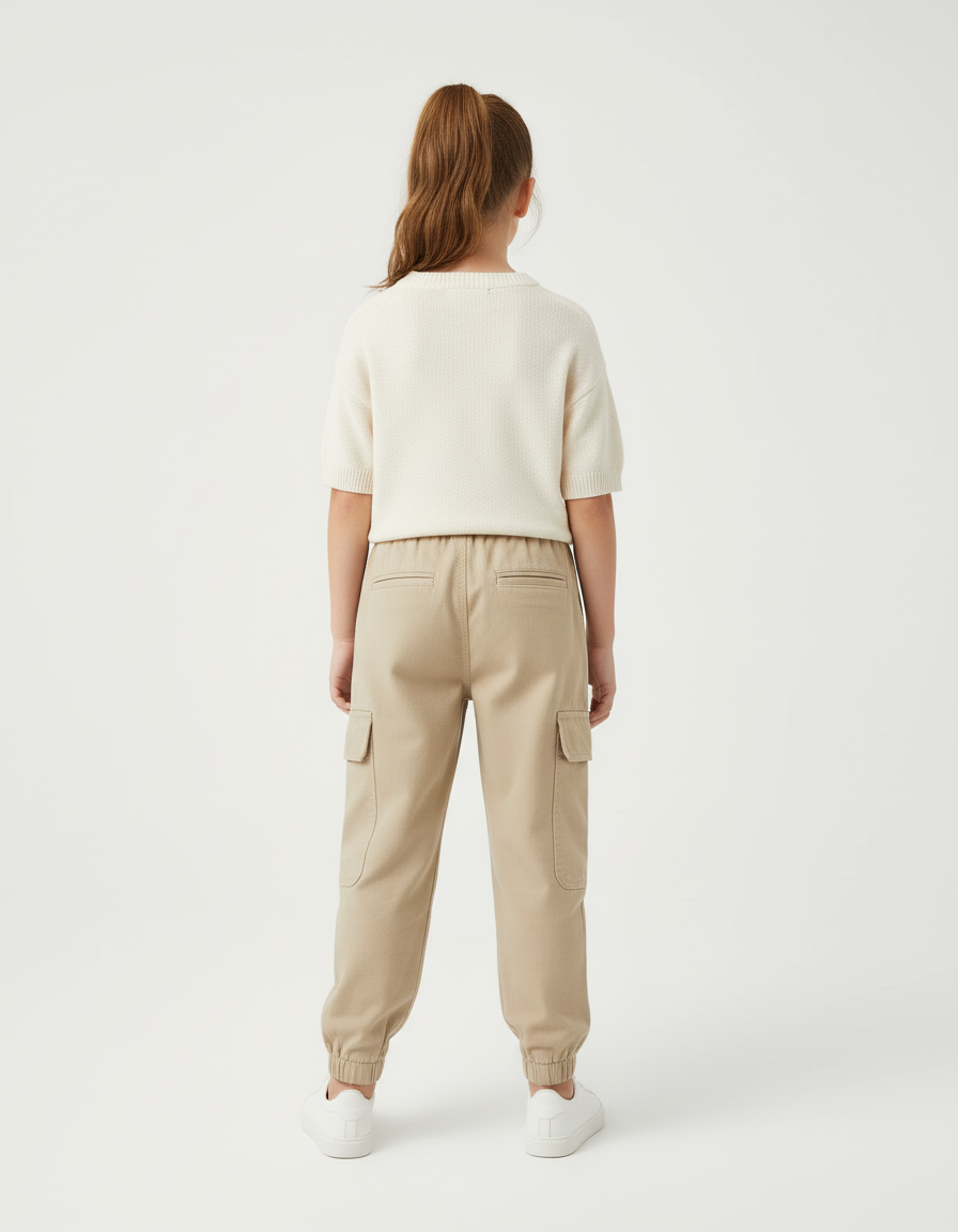Pantalon Cargo Beige Ample Poches Enfant Coton - vue 2