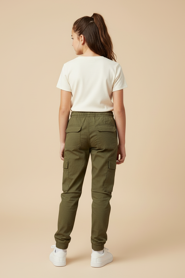Pantalon Cargo Kaki Ample Coton Zippé Fille - vue 2