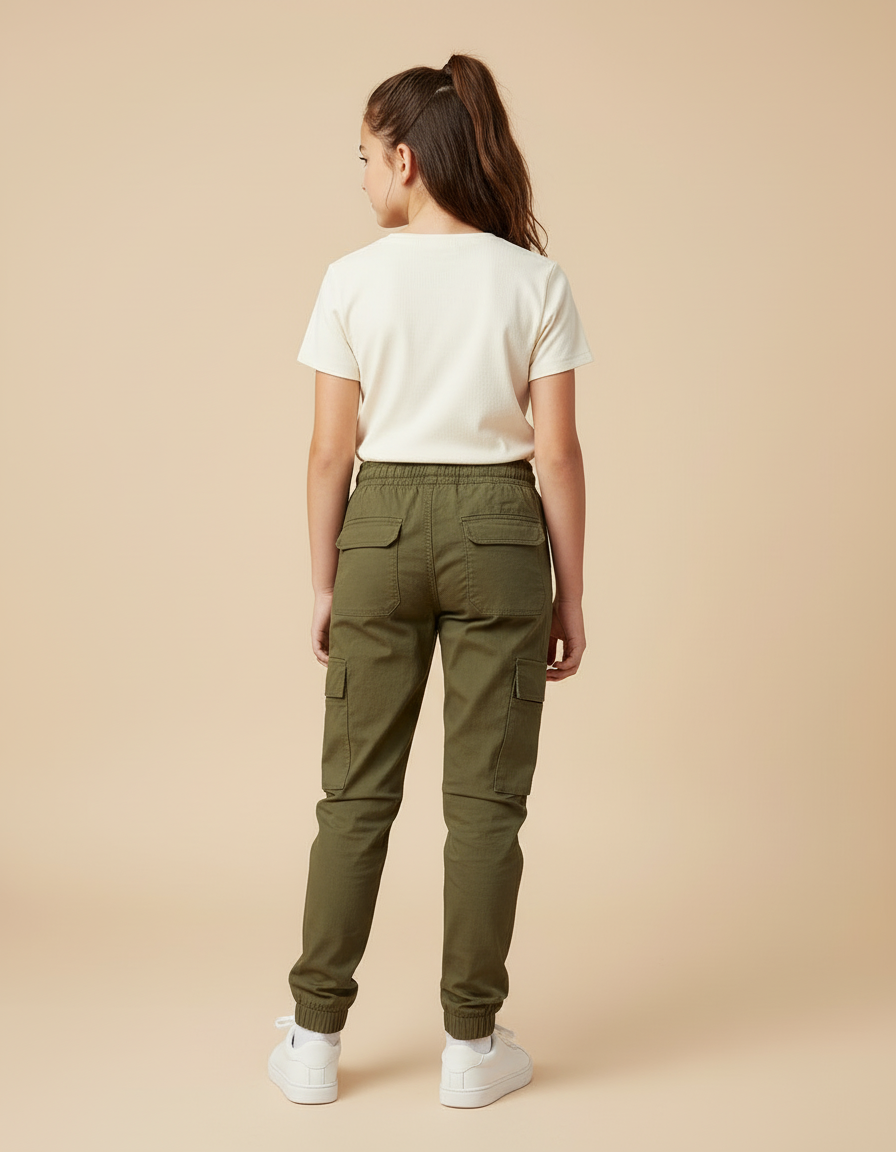 Pantalon Cargo Kaki Ample Coton Zippé Fille - vue 2