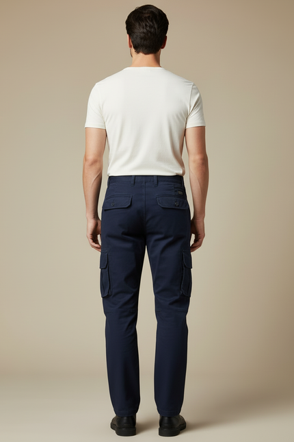 Pantalon Cargo Bleu Marine Coton Multipoches Décontracté Homme - vue 2
