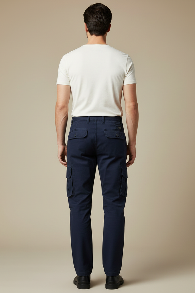 Pantalon Cargo Bleu Marine Coton Multipoches Décontracté Homme - vue 2