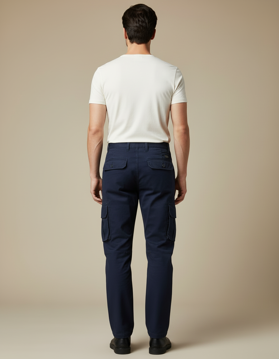 Pantalon Cargo Bleu Marine Coton Multipoches Décontracté Homme - vue 2