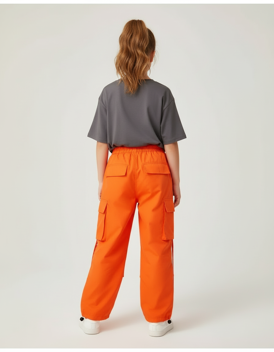 Pantalon Cargo Orange Ample Enfant Poches Latérales - Coton - vue 2
