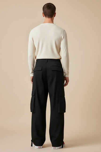 Pantalon Cargo Noir Ample Décontracté Homme Moderne - Gabardine - vue 2
