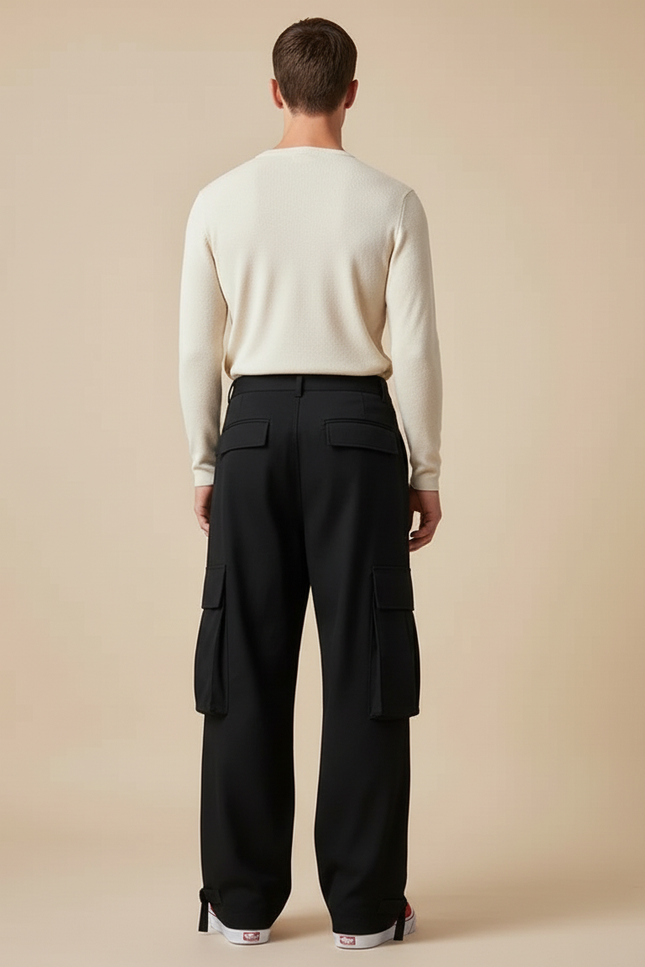 Pantalon Cargo Noir Ample Décontracté Homme Moderne - Gabardine - vue 2