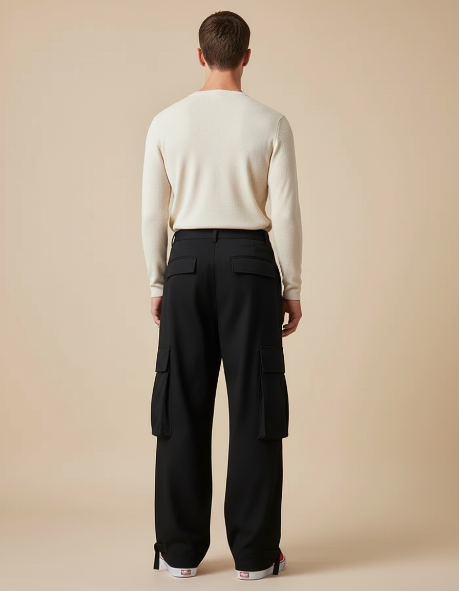 Pantalon Cargo Noir Ample Décontracté Homme Moderne - Gabardine - vue 2