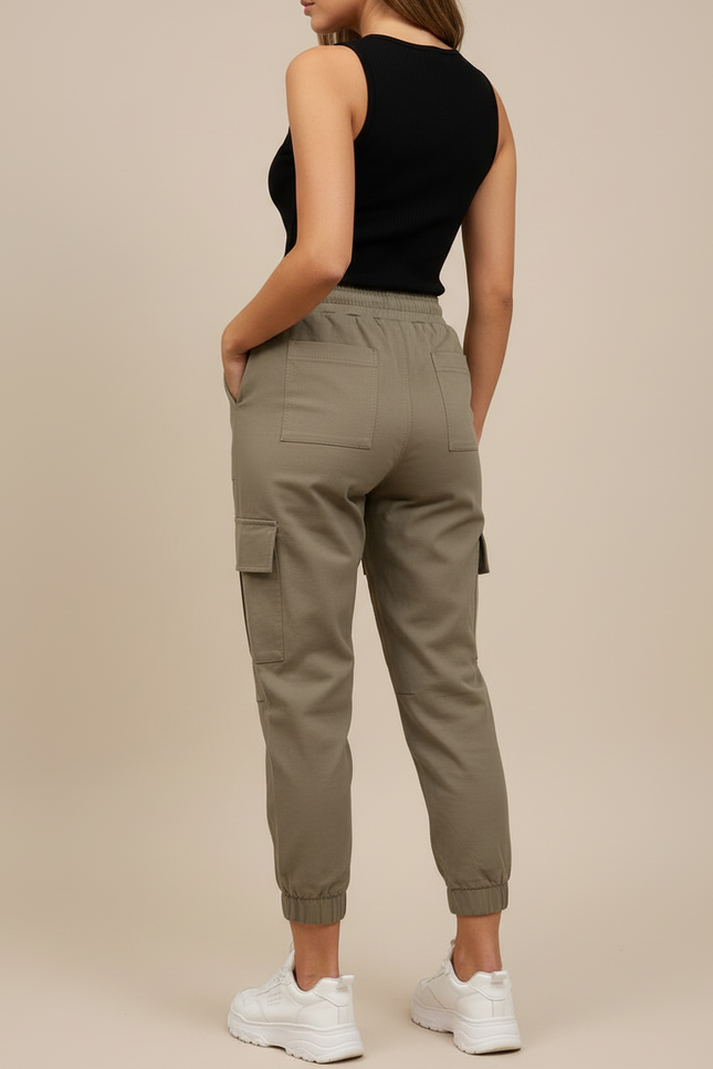 Pantalon Cargo Kaki Ample Cordon Décontracté Femme - Coton - vue 2