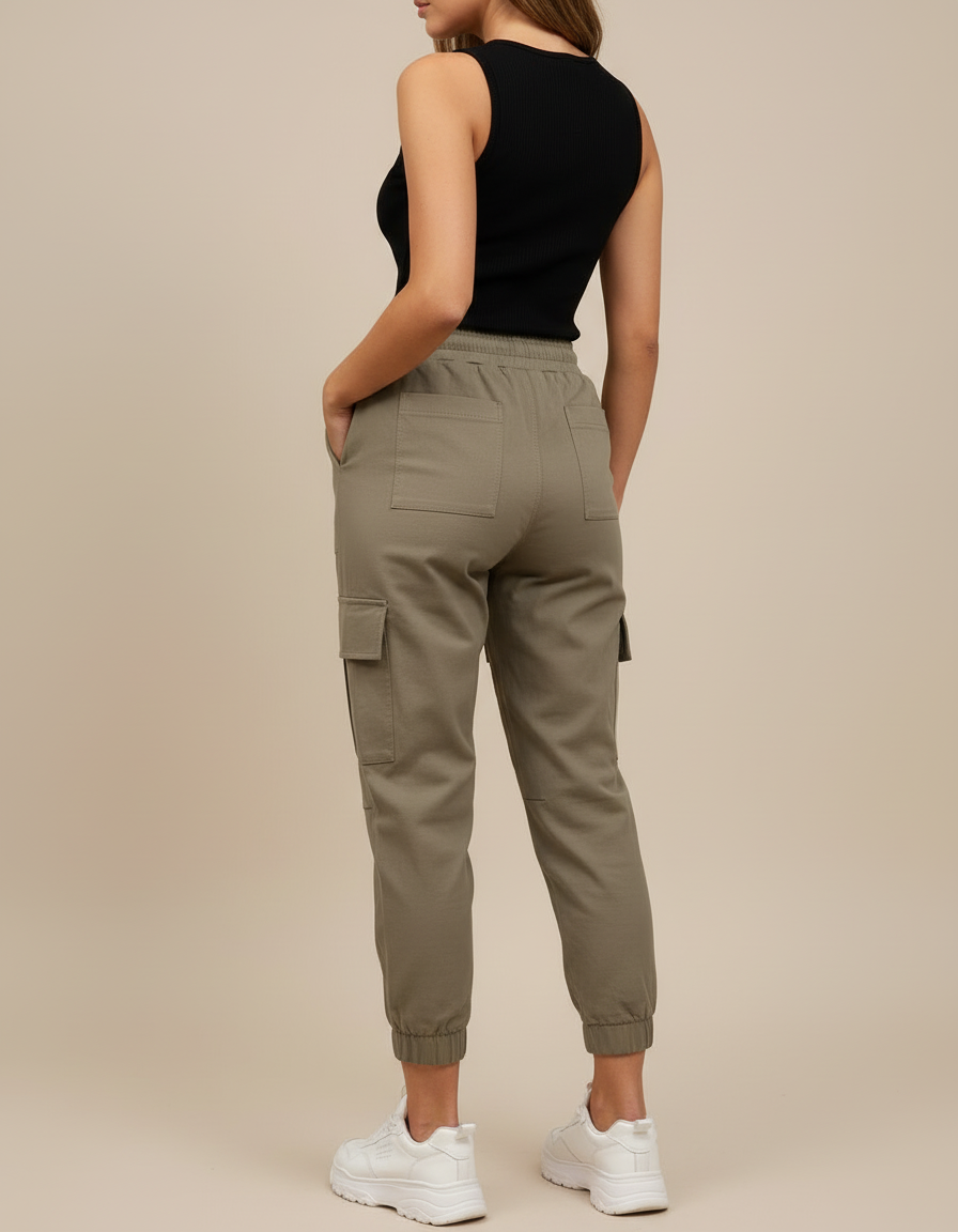 Pantalon Cargo Kaki Ample Cordon Décontracté Femme - Coton - vue 2