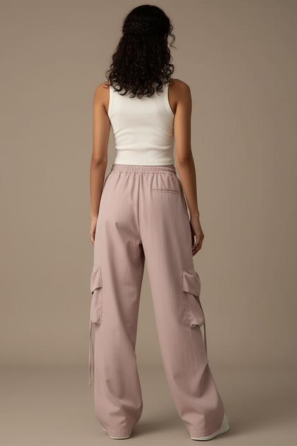 Pantalon Cargo Rose Ample Taille Haute Femme Casual - Coton - vue 2