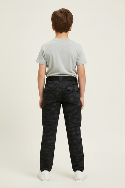 Pantalon Cargo Garçon Camouflage Noir Multipoches Décontracté Urbain - Toile - vue 2