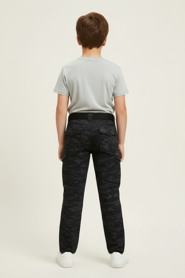 Pantalon Cargo Garçon Camouflage Noir Multipoches Décontracté Urbain - Toile - vue 2
