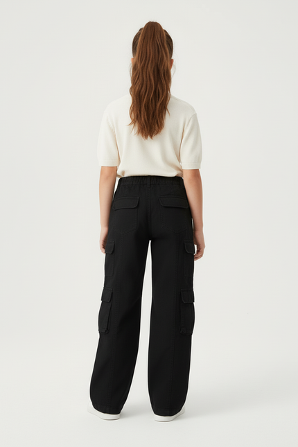 Pantalon Cargo Ample Noir Décontracté Coton Polyvalent - Toile - vue 2