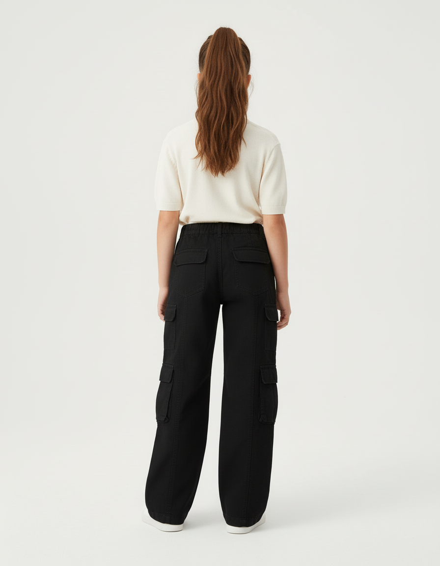 Pantalon Cargo Ample Noir Décontracté Coton Polyvalent - Toile - vue 2