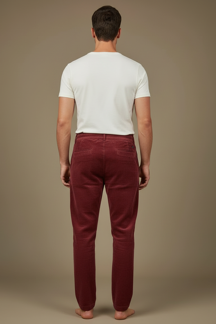 Pantalon Cargo Velours Côtelé Bordeaux Décontracté Multipoches - Cordé - vue 2