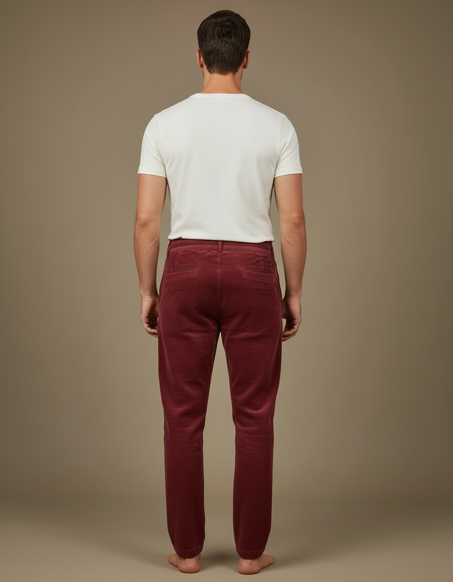 Pantalon Cargo Velours Côtelé Bordeaux Décontracté Multipoches - Cordé - vue 2