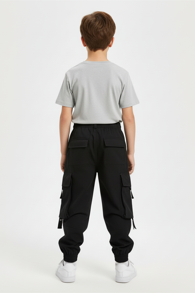 Pantalon Cargo Noir Garçon Multipoches Sangles Urbain - Polyester - vue 2