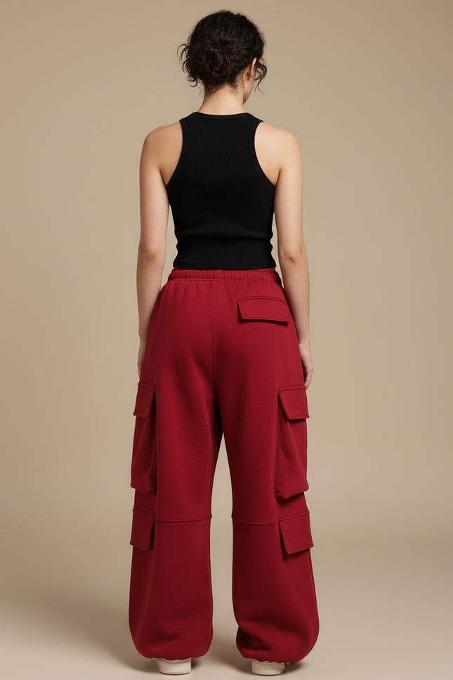 Pantalon Cargo Rouge Femme - Bordeaux Molleton - vue 2