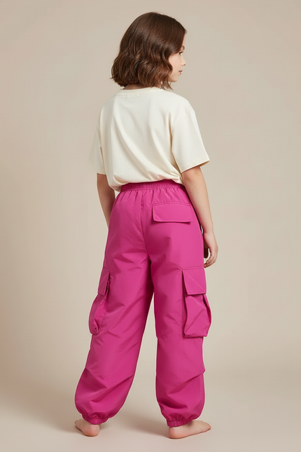 Pantalon Cargo Fuchsia Ample Multipoches Enfants - Rose Polyester - vue 2
