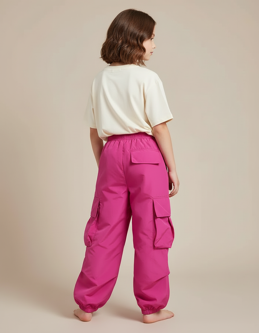 Pantalon Cargo Fuchsia Ample Multipoches Enfants - Rose Polyester - vue 2