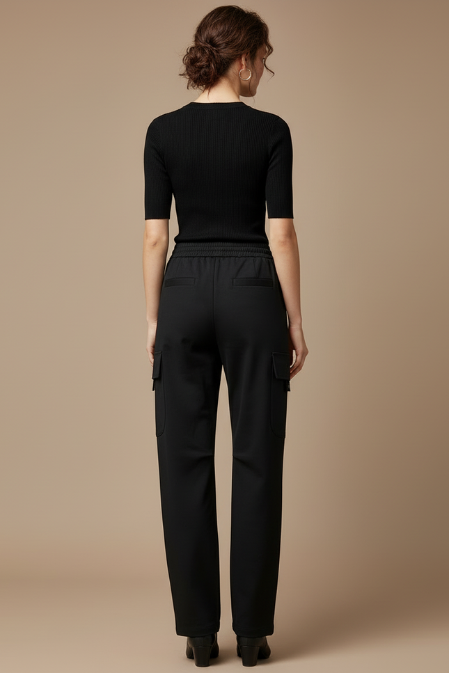 Pantalon Cargo Noir Ample Taille Haute Fluide - Gabardine - vue 2