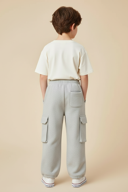 Pantalon Cargo Gris Molletonné Ample Décontracté Enfant - vue 2