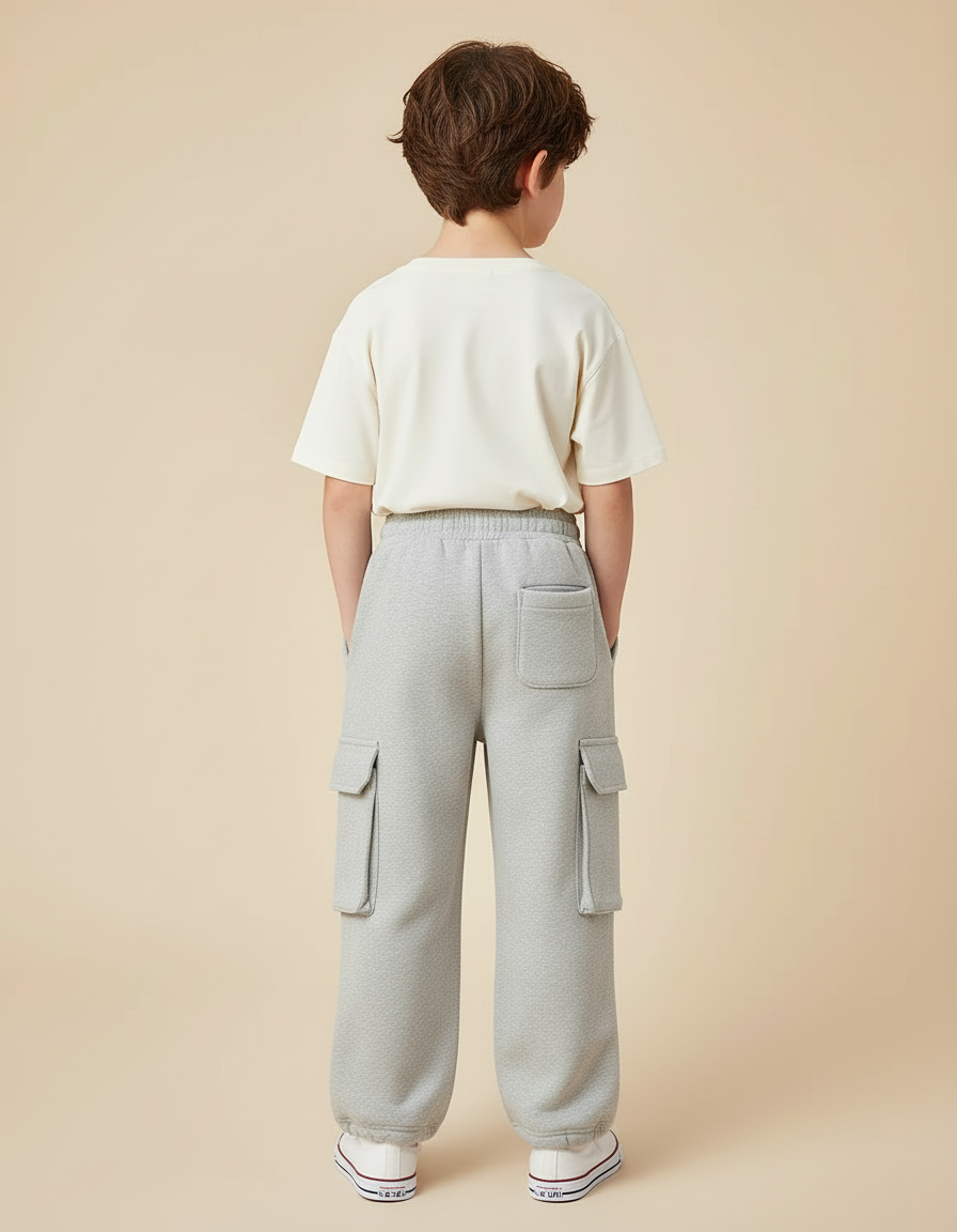 Pantalon Cargo Gris Molletonné Ample Décontracté Enfant - vue 2