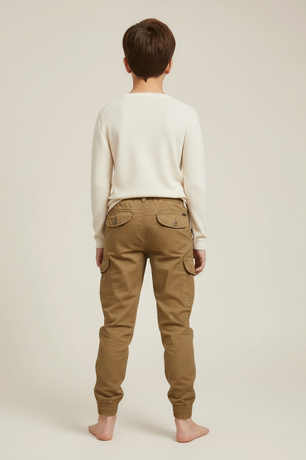 Pantalon Cargo Enfant Kaki Jogger Multipoches Coton - vue 2