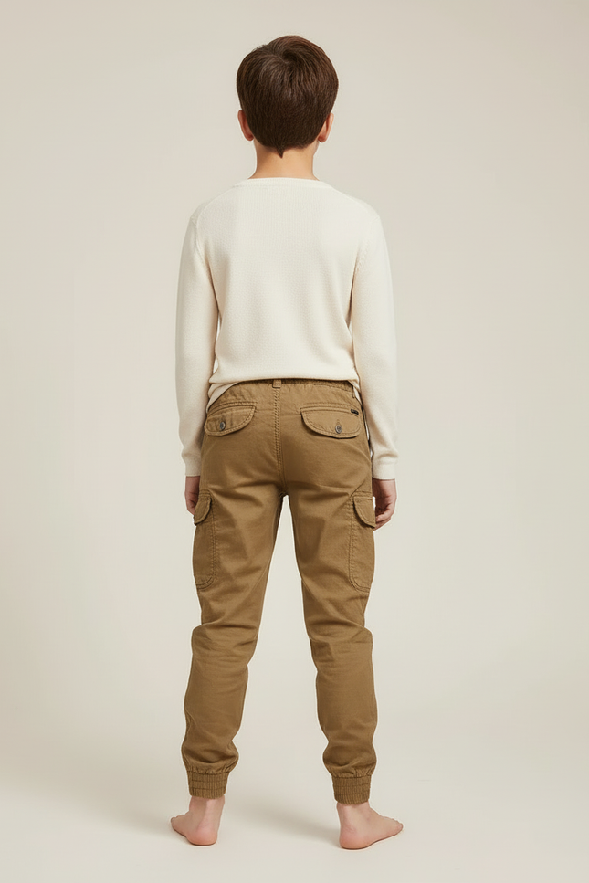 Pantalon Cargo Enfant Kaki Jogger Multipoches Coton - vue 2