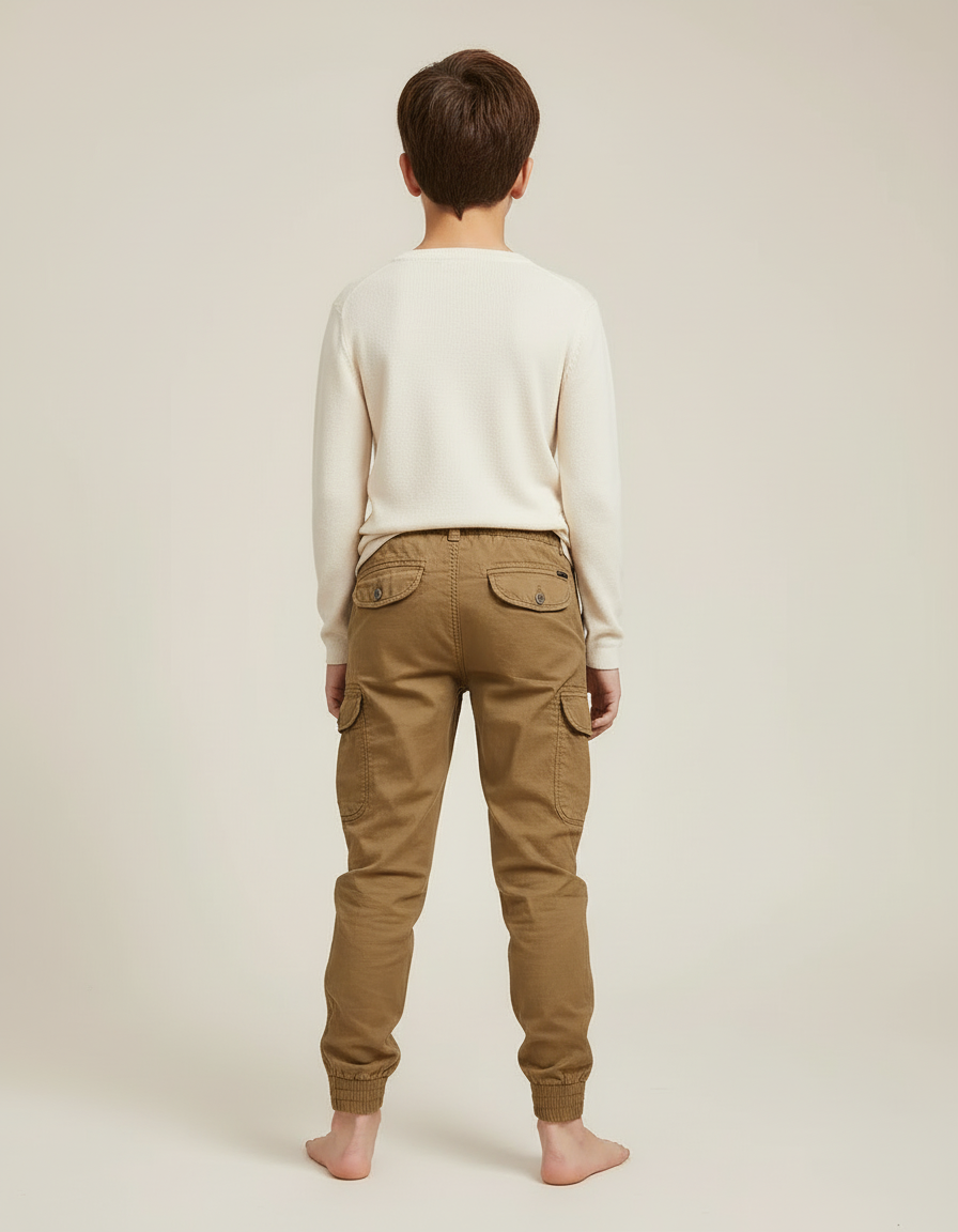 Pantalon Cargo Enfant Kaki Jogger Multipoches Coton - vue 2