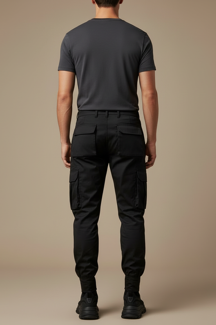 Pantalon Cargo Noir Réfléchissant Jogger Multipoches Homme - Polyester - vue 2