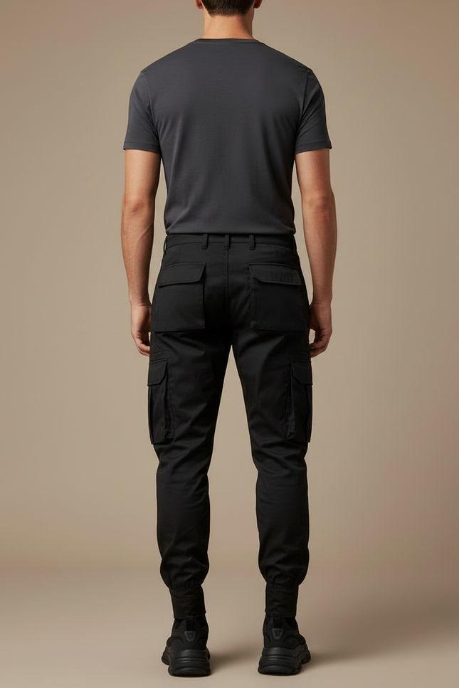 Pantalon Cargo Noir Réfléchissant Jogger Multipoches Homme - Polyester - vue 2
