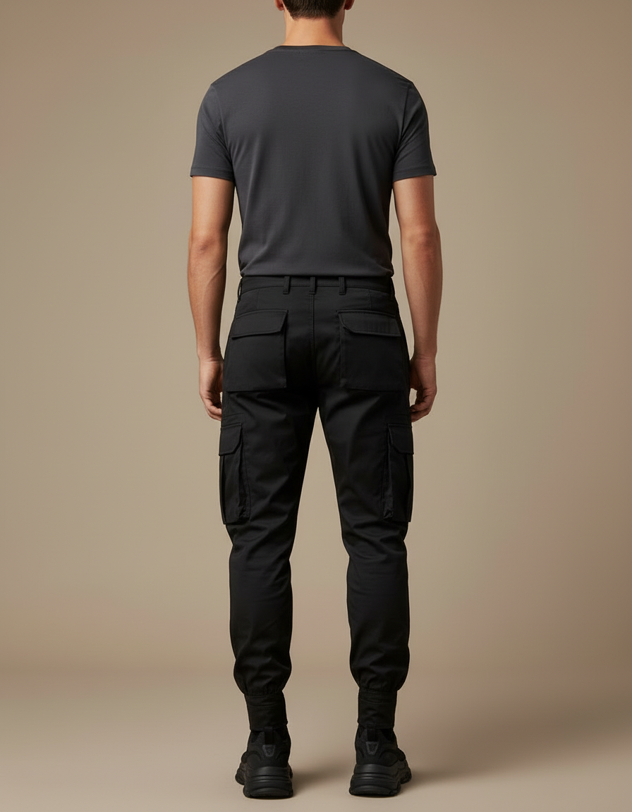 Pantalon Cargo Noir Réfléchissant Jogger Multipoches Homme - Polyester - vue 2