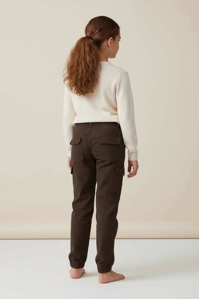 Pantalon Cargo Marron Coton Confortable Fille Décontracté - vue 2