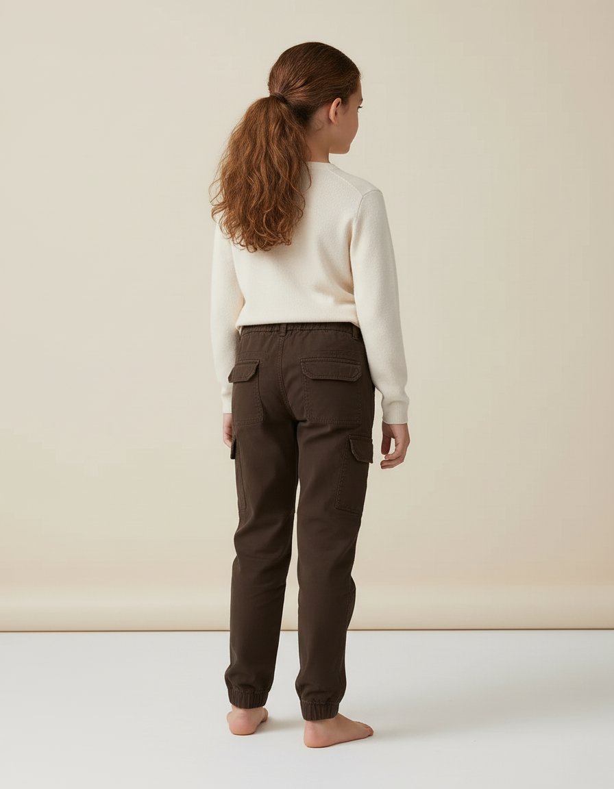 Pantalon Cargo Marron Coton Confortable Fille Décontracté - vue 2