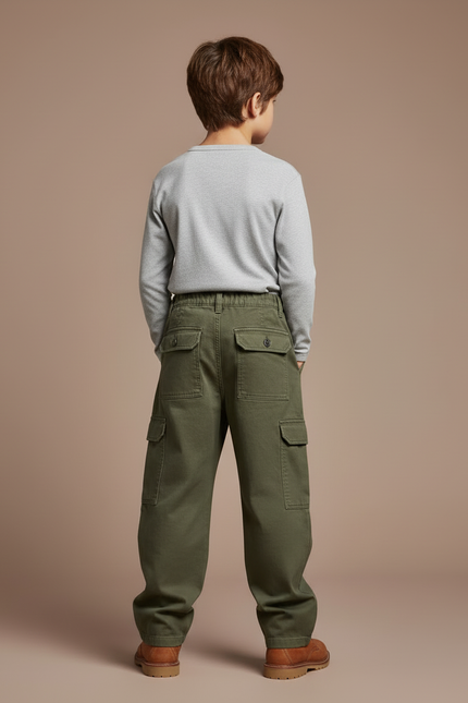 Pantalon Cargo Kaki Ample Multipoches Coton Garçon - Toile - vue 2