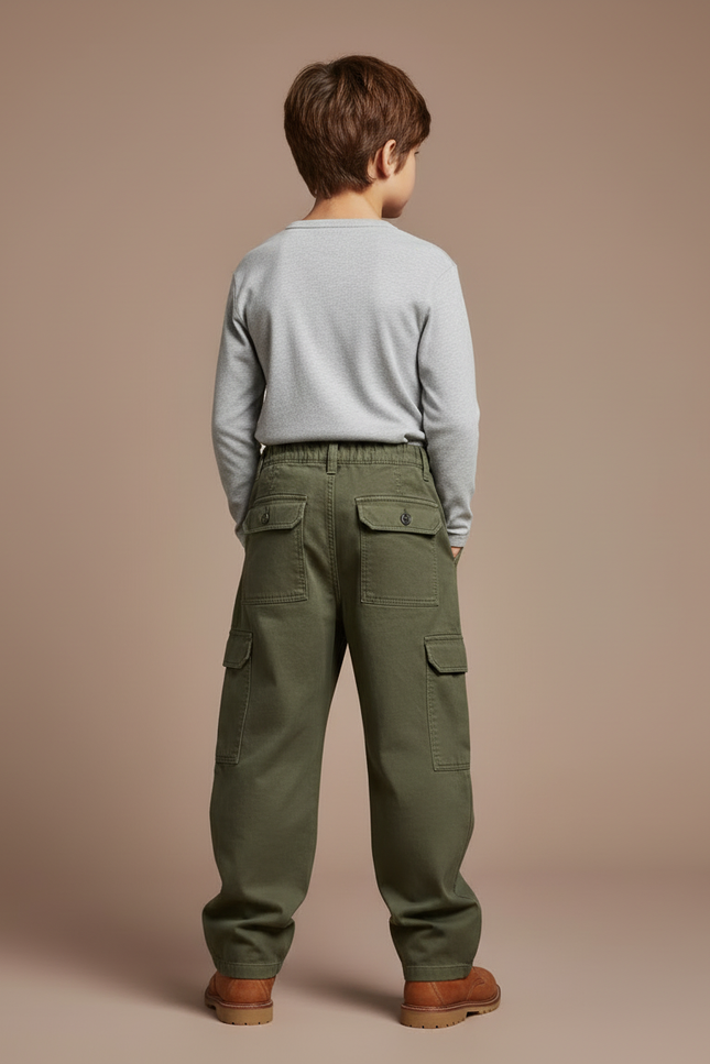Pantalon Cargo Kaki Ample Multipoches Coton Garçon - Toile - vue 2