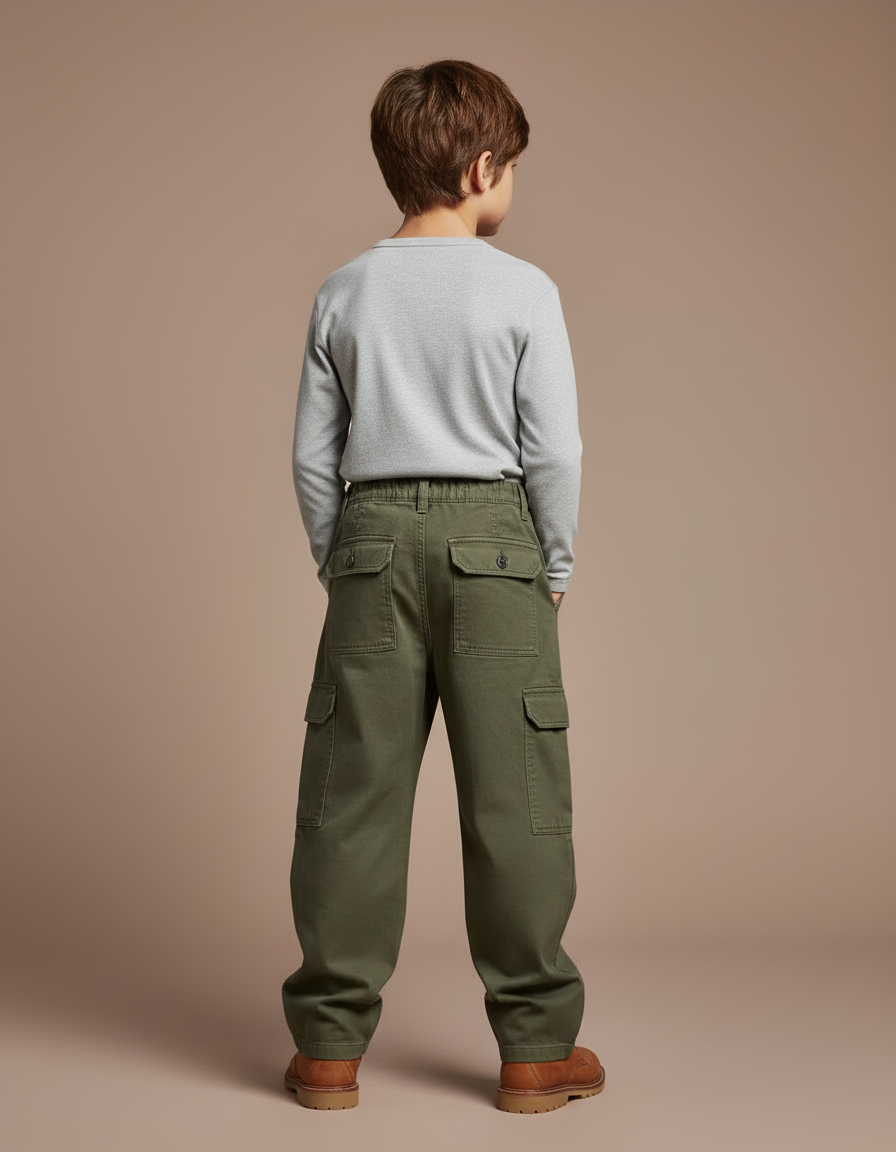 Pantalon Cargo Kaki Ample Multipoches Coton Garçon - Toile - vue 2