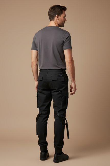 Pantalon Cargo Noir Homme Techwear Rubans Jogger - Polyester - vue 2