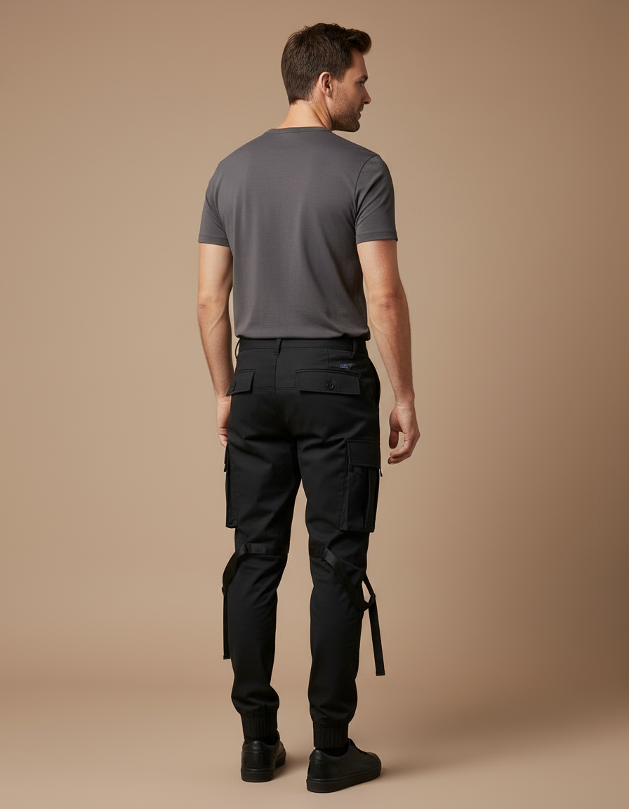 Pantalon Cargo Noir Homme Techwear Rubans Jogger - Polyester - vue 2