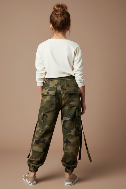 Pantalon Cargo Camouflage Ample Enfant Poches Multiples - Imprimé Molleton - vue 2