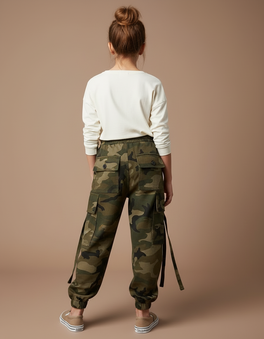 Pantalon Cargo Camouflage Ample Enfant Poches Multiples - Imprimé Molleton - vue 2