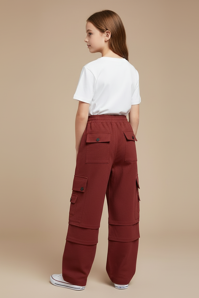 Pantalon Cargo Ample Bordeaux Multipoches Enfant - Molleton - vue 2