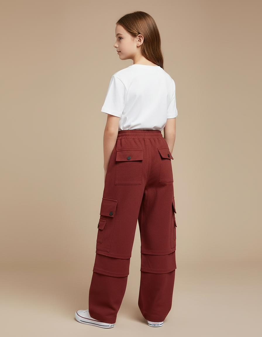 Pantalon Cargo Ample Bordeaux Multipoches Enfant - Molleton - vue 2