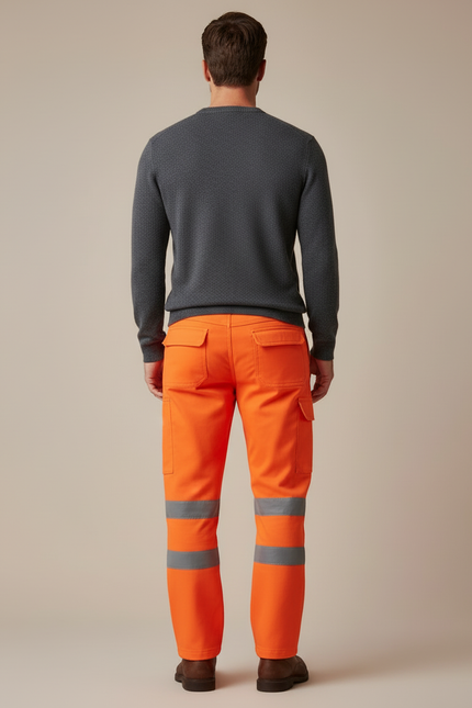 Pantalon Cargo Orange Sécurité Réfléchissant Multipoches Homme - Polyester - vue 2