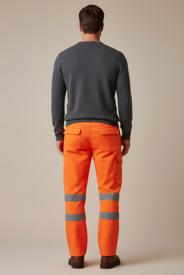 Pantalon Cargo Orange Sécurité Réfléchissant Multipoches Homme - Polyester - vue 2